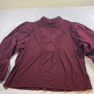 Cupio Burgundy Lace Accent Blouse